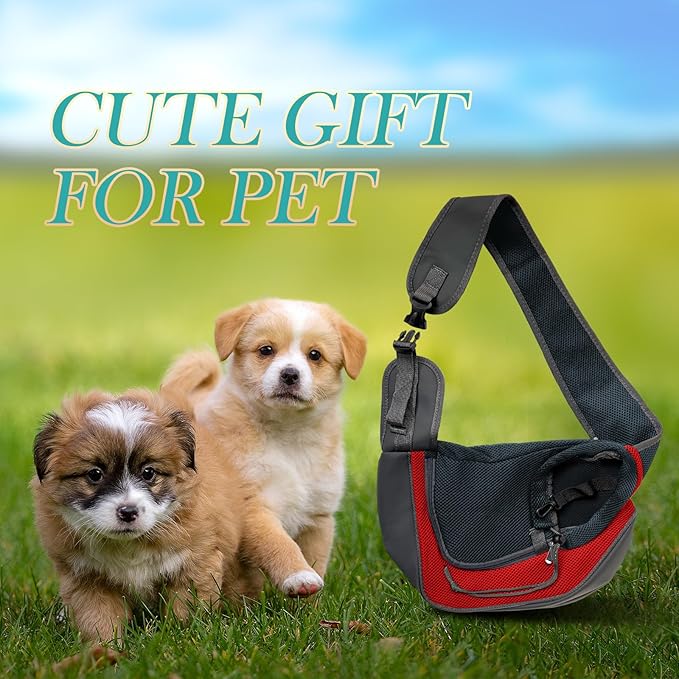 Pet Dog Sling Carrier, Breathable Mesh Adjustable Puppy Sling Carrier Hand Free for Medium Dog Cat Rabbit, L, Red