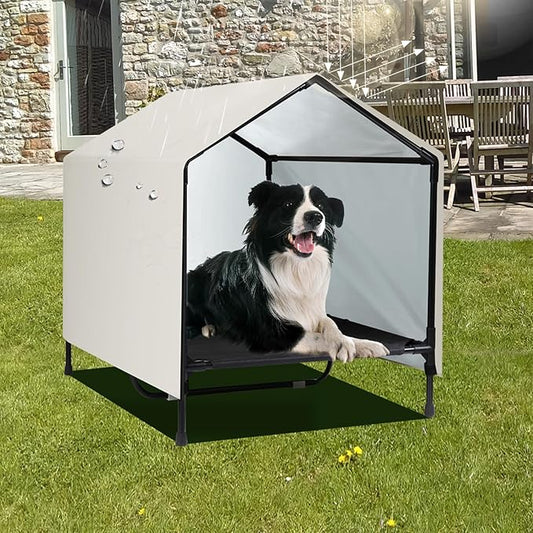 Indoor Outdoor Dog House | Elevated Dog Bed with Canopy for Medium Large Dogs, Outside Raised Dog Bed, Waterproof & Sunproof Shade Shelter Tent(30" x 25")
