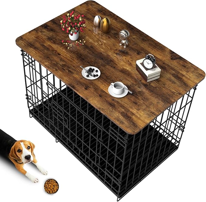 Dog Crate Topper Wood 54 Inch Dog Crate Topper Crate Table Topper Collapsible Dog Kennel Topper for Decorative Dog Crate, Suitable for 54 Inch Wire Dog Crate (Furniture Style, Brown)