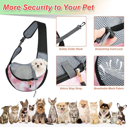 Cosmos Pet Dog Sling Carrier Breathable Mesh Pet Sling Bag Travel Pet Safe Carrier Hand Free Puppy Satchel with Padded Strap and Safety Rope for Small Dogs Cats Puppies to Outdoor Travel (Pink)