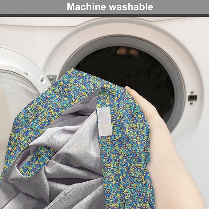 Lunarable Yellow and Blue Dog Crate Cover, Circles Squares and Triangles Mosaic Pattern with Dots Vibrant, Easy to Use Pet Kennel Cover for Small Dogs Puppies Kittens, 18 Inch, Purple Sky Blue Yellow