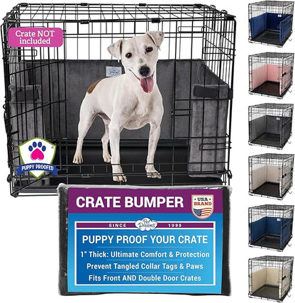 Pet Dreams Dog Crate Bumper - Comfy Liner & Dog Tail Protector for Inside Crate, Fits iCrate Cages 18, 24, 30, 36, 42, 48 Inches (Grey, X-Small, 18")