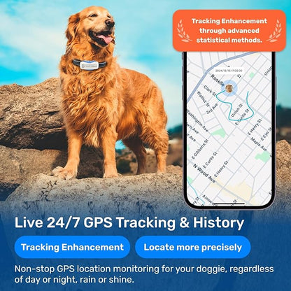 AI GPS Tracker for Dogs (30lbs+), Real Time Location and AI Vet Health Management, Electronic Fence, Waterproof, iOS and Android Universal（White）