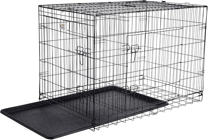 Pet Trex 42" Folding Pet Crate Double Door Kennel Wire Cage for Dogs, Cats or Rabbits