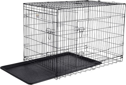 Pet Trex 42" Folding Pet Crate Double Door Kennel Wire Cage for Dogs, Cats or Rabbits