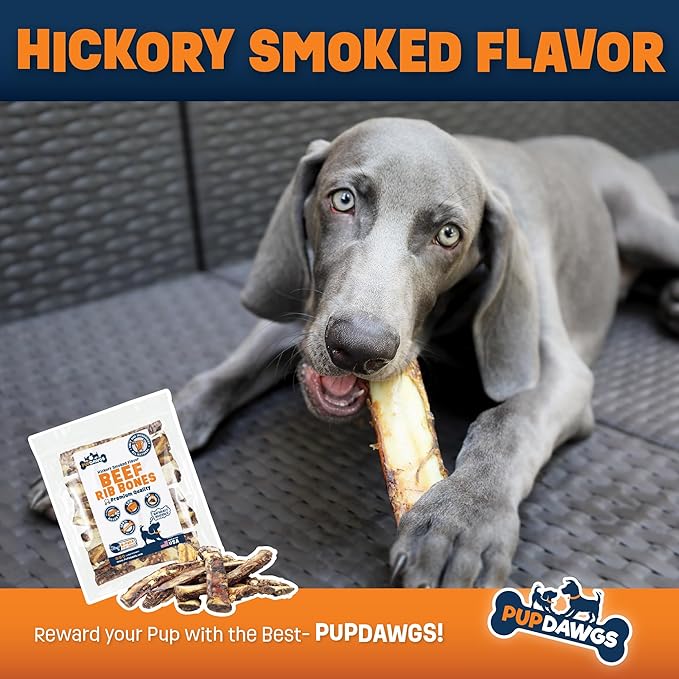 Single Ingredient Dog Bones - Made in USA – 8-10” Beef Rib Bones - Natural Dog Bones for Aggressive Chewers - from USDA Inspected Beef - Hickory Smoked - Individually Wrapped (8 Piece Pack)