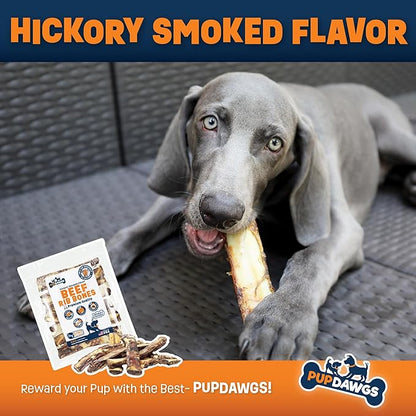Single Ingredient Dog Bones - Made in USA – 8-10” Beef Rib Bones - Natural Dog Bones for Aggressive Chewers - from USDA Inspected Beef - Hickory Smoked - Individually Wrapped (8 Piece Pack)