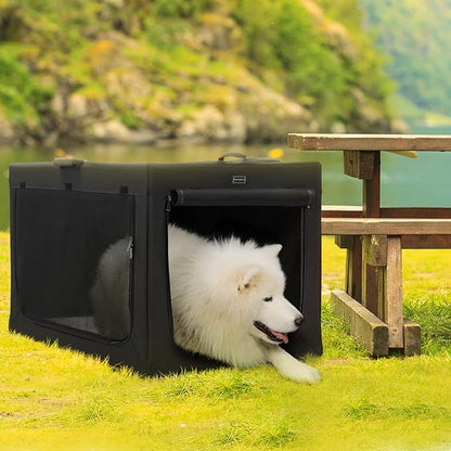 PETSFIT Portable Dog Crate, Soft Sided Dog Crate - 40 Inch Easy Set-up, Light, Sturdy, Comfy Inside with Thicken Mat, Collapsible Crate for Home and Travel Black