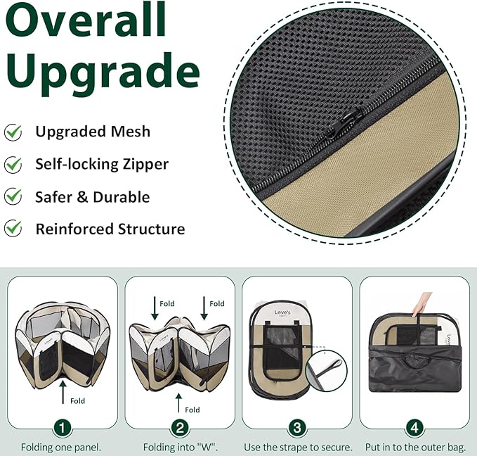 Love's cabin Pet Puppy Dog Playpen, Medium Dog Tent Crates Cage Indoor/Outdoor, Portable Playpen for Cat, Foldable Pop Up Dog Kennel Playpen with Carring Case, Removable Zipper Top, Khaki