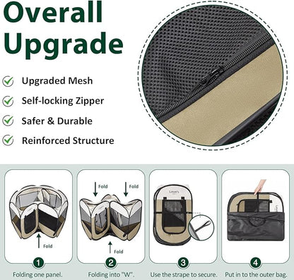 Love's cabin Pet Puppy Dog Playpen, Small Dog Tent Crates Cage Indoor/Outdoor, Portable Playpen for Cat, Foldable Pop Up Dog Kennel Playpen with Carring Case, Removable Zipper Top, Khaki