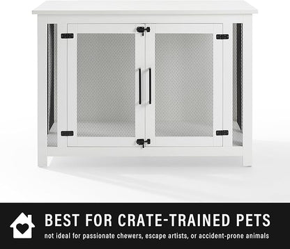 Crosley Furniture Dane Credenza Console Table Dog Crate Kennel for Pets, White