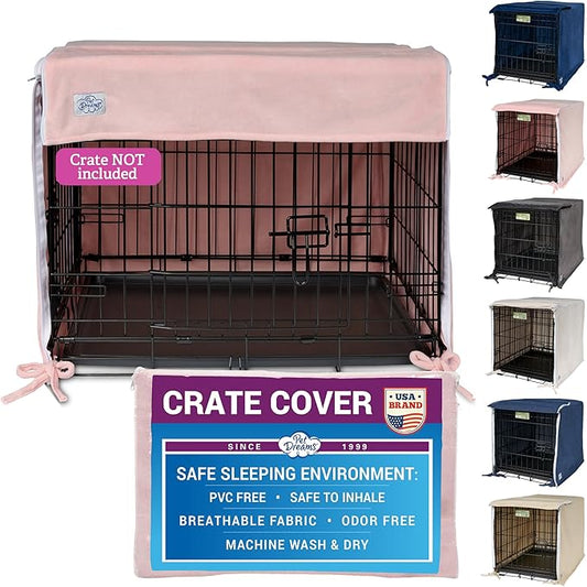 Pet Dreams Dog Crate Cover - Breathable Fabric Kennel Topper for Double-Door Crates, Fits iCrate Dog Cages 18, 24, 30, 36, 42, 48 Inches (Pink, Medium, 30")