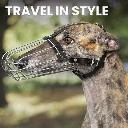 BRONZEDOG Dog Muzzle Wire Basket Metal Mask for Small, Medium and Large Dogs, Breathable, Dog can Drink, Adjustable, Padded, Training, Prevents Biting (Size 8: Greyhound & Collie)