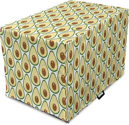 Lunarable Fruit Dog Crate Cover, Halved Avocado Slice Motifs Vegetable Food Natural Art, Easy to Use Pet Kennel Cover for Medium Large Dogs, 36 Inch, Pale Yellow Redwood