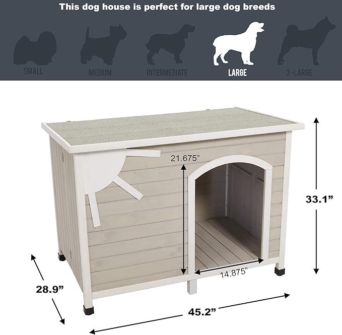 Midwest Homes for Pets Eilio Folding Outdoor Wood Dog House, No Tools Required for Assembly | Dog House Ideal for Large Dog Breeds, Beige (12EWDH-L)