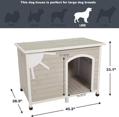 Midwest Homes for Pets Eilio Folding Outdoor Wood Dog House, No Tools Required for Assembly | Dog House Ideal for Large Dog Breeds, Beige (12EWDH-L)