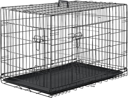 Furniture of America Yucca Metal Double Door Folding Wire Pet Crate with Divider, Removable Tray, and Handle for Outdoor and Indoor Medium Dog, 36-inch, Black