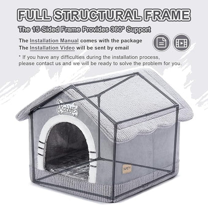 Jiupety Indoor Dog House with Frame, Large Dog Cave Bed, Insulated Cozy, Suitable for 15-30 lb, Large (20"×18"×18"), Gray