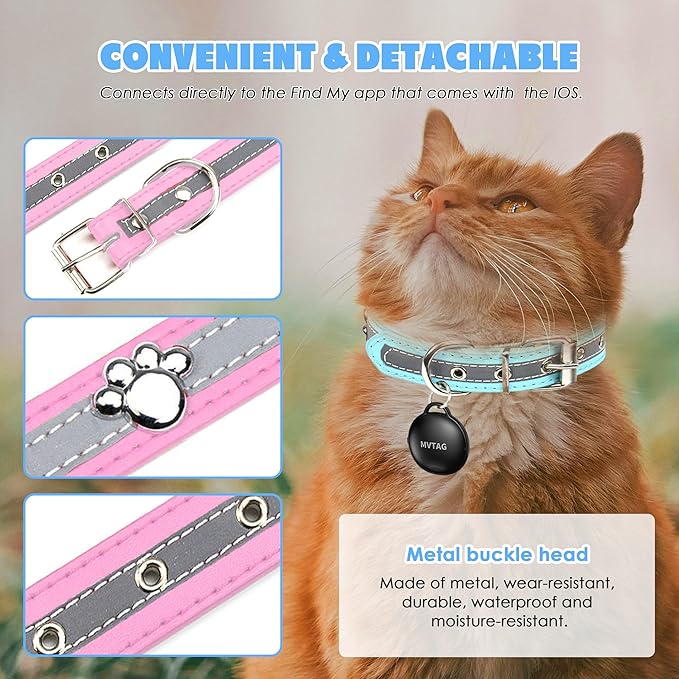 Cat Tracker GPS Collar No Monthly Fee, Real-Time Mini Pet Tracker for Small Medium Large Kittens, Reflective Waterproof Cat Tracking Collar with Bell, Indoor & Outdoor (Only for iOS)