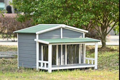 YOTPO 47.2" Wooden Indoor & Outdoor Medium Dog House with Porch Door and Removable Curtain,Pet Kennel with Weatherproof Solid Wood,for Yard,Garden,Living Room,Villa,Gray