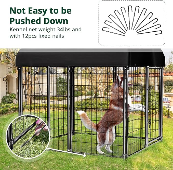 PawGiant Dog Kennel Outdoor, Dog House with Roof Waterproof Cover for Medium to Small Dog Outside 4ft x 4ft x 4.5ft, Pet Enclosures Crate Cage Playpen Run Indoor