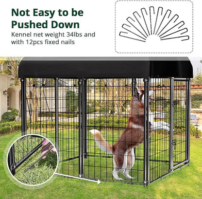 PawGiant Dog Kennel Outdoor, Dog House with Roof Waterproof Cover for Medium to Small Dog Outside 4ft x 4ft x 4.5ft, Pet Enclosures Crate Cage Playpen Run Indoor