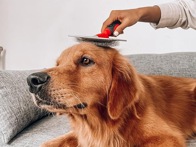 Tuff Pupper Slicker Brush | Large Comb Head for Medium & Large Dogs | Removes Shedding Fur, Tangles & Mats | Grooming Tool