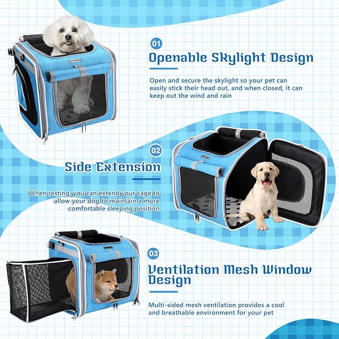 Dog Bike Basket, Foldable Pet Carrier, Adjustable Shoulder Strap Backpack, Portable Breathable Basket Bag for Dogs and Cats