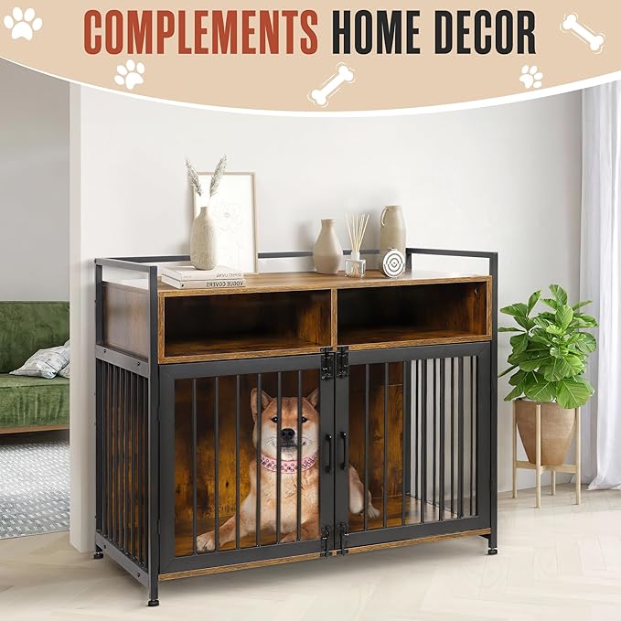 Houseables Dog Crate Furniture, Dog Crate That Looks Like Furniture, Kennel Table, Pet Kennel, Cages for Dogs Indoor, Pet Cage, Modern, Hidden, Decorative, Living Room, Aesthetic, S-M, 41 Inch, Brown