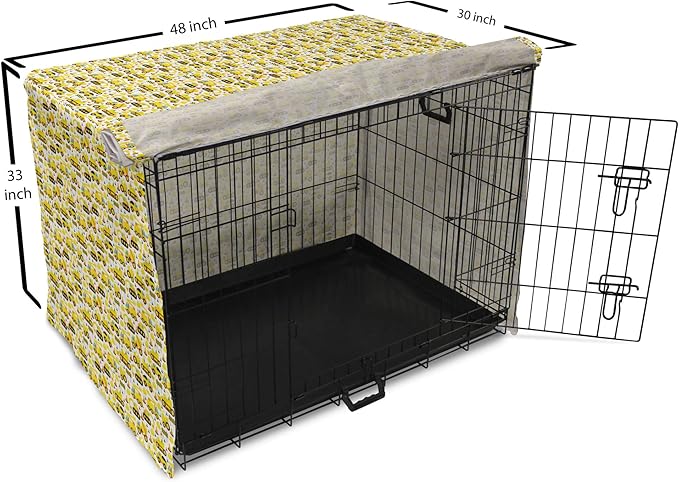 Lunarable Cartoon Dog Crate Cover, Construction Vehicles Style Machines Safety Building Theme, Easy to Use Pet Kennel Cover for Medium Large Dogs, 48 Inch, Yellow White Black