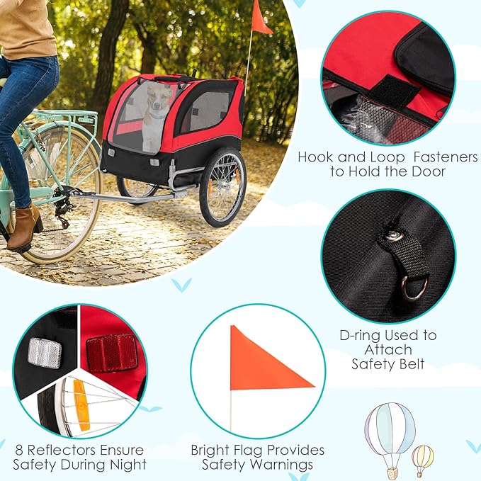 PETSITE Dog Bike Trailer, Dog Cart for Bicycle with 3 Breathable Mesh Entrances, Safety Flage, Easy Folding Pet Carrier with Quick Release Wheels, Pet Bike Trailer for Small & Medium Sized Dogs