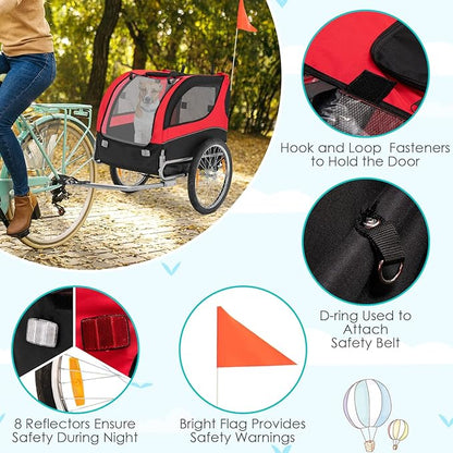 PETSITE Dog Bike Trailer, Dog Cart for Bicycle with 3 Breathable Mesh Entrances, Safety Flage, Easy Folding Pet Carrier with Quick Release Wheels, Pet Bike Trailer for Small & Medium Sized Dogs