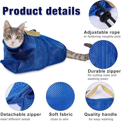Weewooday 2 Pieces Cat Grooming Washer Mesh Bag Cat Muzzles Breathable Mesh Muzzles Adjustable Kitten Scratch Resistant Kitty Restraint Clothes Kitty Bath Bag for Bathing Nail Trimming Feeding(Blue)