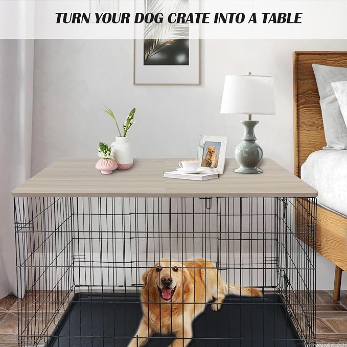 HiCaptain Crate Topper for Dog Cages, Foldable 42 inches Dog Crate Topper Wood, Durable Decorative Dog Kennel Table Topper for Large Dogs Modern Style