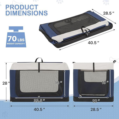 MoNiBloom 41 Inch Dog Crate for Large Dogs, 3-Door Collapsible Dog Crate Foldable Pet Kennel with Durable Mesh Windows for Indoor Outdoor Used
