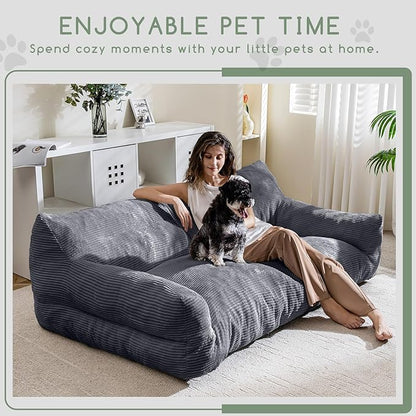 HIGOGOGO Giant Human Dog Sofa Bed, Big Comfy Floor Sofa Couch for Pet Families with Foam Chunk Supportive Mat, Corduroy Orthopedic Dog Bed for Human, Grey