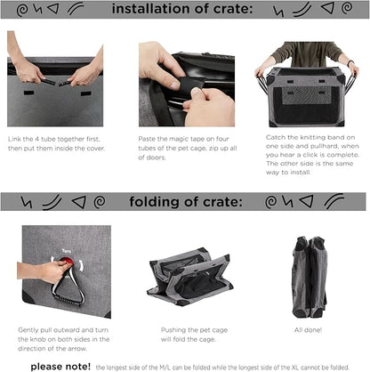 Collapsible Dog Crate - 32 Inch Portable Foldable Travel Crates for Medium Dogs with Detachable Storage Bag, Removable Pad, and Mesh Windows for Outdoor & Indoor (Black)