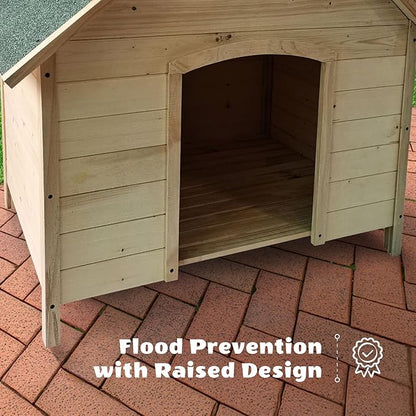 Critter Sitters Indoor or Outdoor 41'' Pet House, Weather-Resistant Dog House for Pets up to 44 Pounds, Waterproof Outdoor Dog House for Cats, Dogs, or Rabbits, Fir Wood Cat Houses for Outdoor Cats