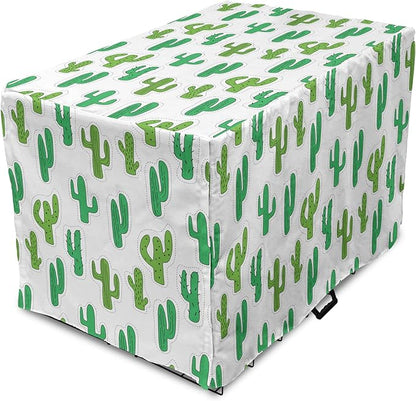 Lunarable Cactus Print Dog Crate Cover, Hand Drawn Cutout Style Cactus Plants Warm Climate Botany with Thorns, Easy to Use Pet Kennel Cover for Medium Large Dogs, 48 Inch, White Lime Green