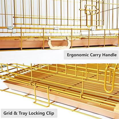 Homey Pet Dog Crates for Medium Dogs, 30 Inch Dog Cage for Small Dogs, Collapsible Nano-Coating Metal Wire Small Dog Kennel Indoor with Removable Floor Grid Tray, Double Doors, GOLD30+PINK30 Bundle