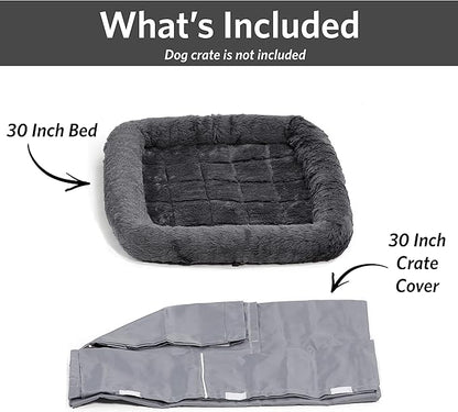 New World Dog Crate Comfort Kit by, Matching Dog Crate Cover & Dog Bed to Make Your Dogs Crate Their Home, Compatible with Midwest Homes for Pets & New World Dog Crates, Fits 30-Inch Dog Crate, Gray