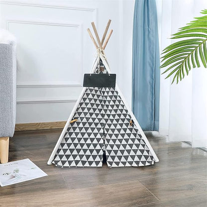 Pet Teepee, Portable Pet Tents for Small Dogs or Cats, Puppy Sweet Bed Washable Dog or Cat Houses with Cushion(Grey2,24)