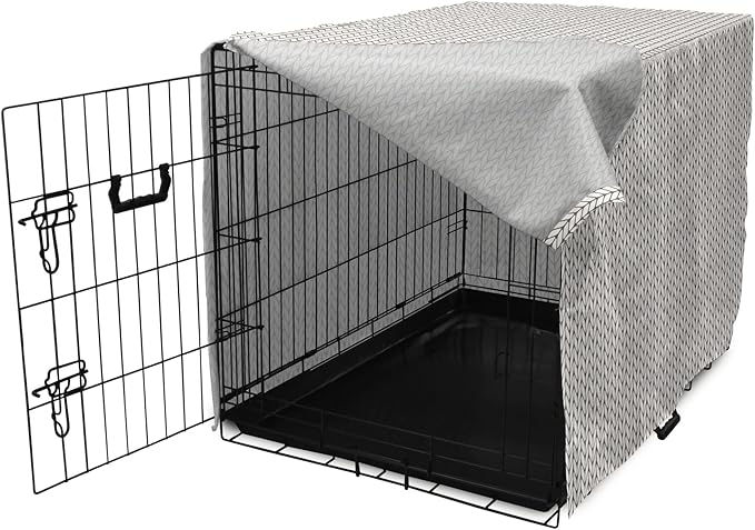 Lunarable Taupe and White Dog Crate Cover, Traditional Nordic Design with Geometric Motifs in Vertical Order, Easy to Use Pet Kennel Cover for Small Dogs Puppies Kittens, 22 Inch, White Taupe