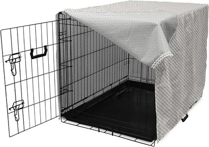 Lunarable Taupe and White Dog Crate Cover, Traditional Nordic Design with Geometric Motifs in Vertical Order, Easy to Use Pet Kennel Cover for Small Dogs Puppies Kittens, 18 Inch, White Taupe