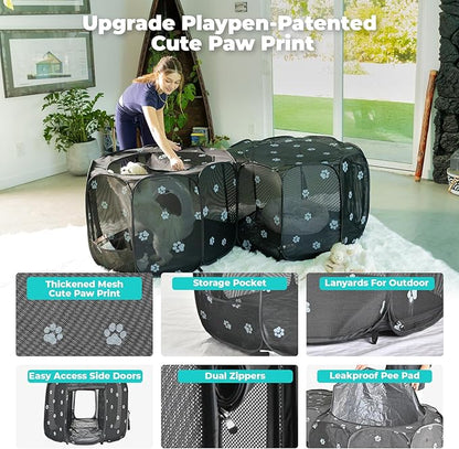 2-in-1 Cat Playpen, 58''Pop Up Dog Pet Playpen for Indoor Outdoor Cats Enclosed, Portable Pet Playpen, Kitten Puppy Foldable Play Pen Cat Dog Tent Crate Cage Kennel(No Divider, Unified Space)