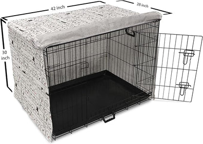 Lunarable Cartoon Dog Crate Cover, Funny Creatures and Monsters Doodle Faces in Manga Style Emotions, Easy to Use Pet Kennel Cover for Medium Large Dogs, 42 Inch, Charcoal Grey Coral White