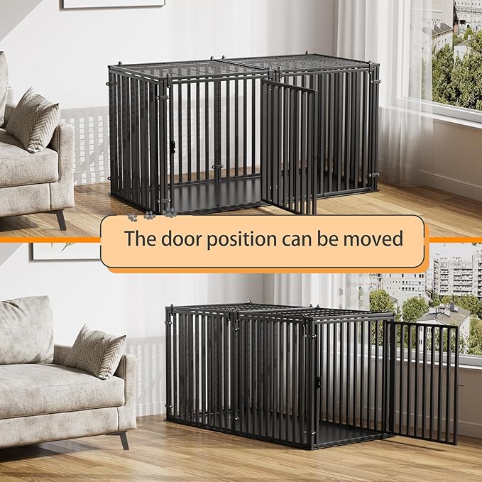 Steel Tube Heavy Large Dog Crate with Mat Base, 55" L x 32" H Dog Crates for Medium Large Dogs, Big Dog Cage, Dog Kennel, Puppy Dog Playpen with Top, Pet Cage, Indoor, Black2