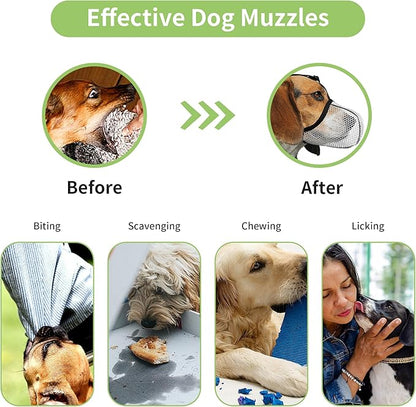 Dog Muzzle, Breathable Soft Muzzle for Medium to Large Dogs to Anti & Prevent Barking Biting Chewing, Reflective & Adjustable Basket Muzzle with Air Mesh for Beagle Grey L