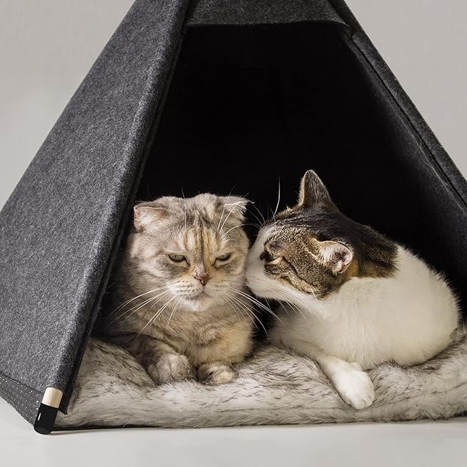 Pet Teepee Tent for Cats and Small Dogs - Cozy Portable Cat Dog House with Thick Cushion Washable for Indoor Outdoor Use