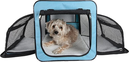 PET LIFE 'Capacious' Dual-Sided Expandable Spacious Wire Folding Collapsible Lightweight Pet Dog Crate Carrier House, X-Small, Light Blue